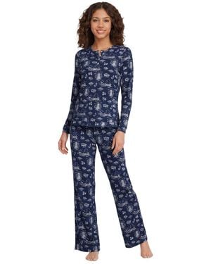 Lands' End Henley-style Long-sleeve Top And Wide-leg Pants - Blue