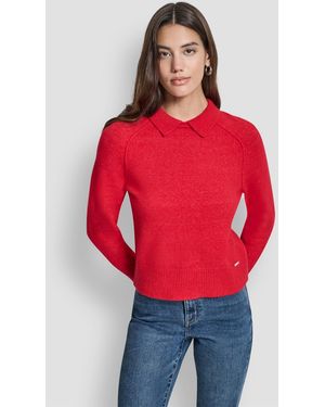 DKNY Petite Pullover Polo Sweater - Red