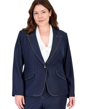 Tahari Plus Size Denim One-button Blazer - Blue