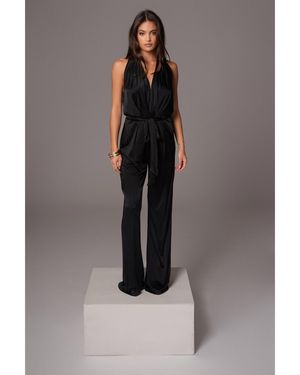 JLUXLABEL Slinky Halter Belted Jumpsuit - Black