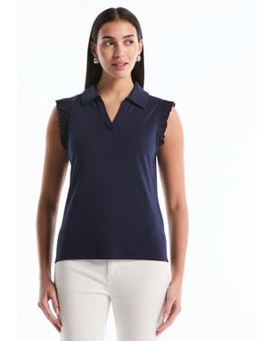 Rafaella Petite Ruffle Sleeveless Polo Shirt - Blue