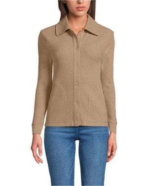 Lands' End Long Sleeve Waffle Collared Shacket - Natural