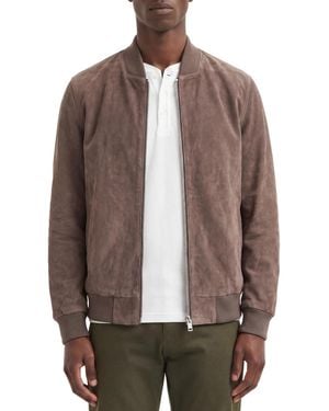 Bagatelle Genuine Suede Angled Rib-knit Collar Bomber Jacket - Brown