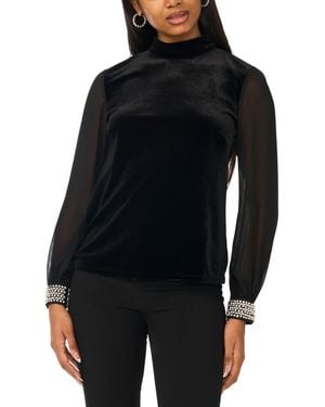 Msk Mixed Media Blouson Long-sleeve Top - Black