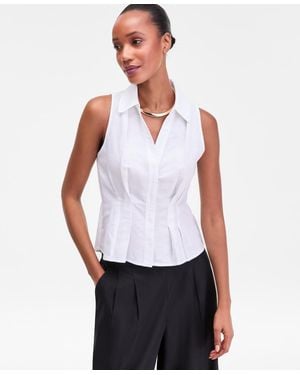 INC International Concepts Sleeveless Collared Linen Button-down Shirt - White