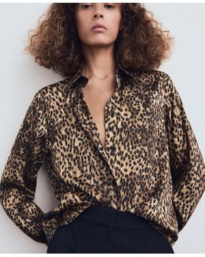 Mango Leopard-print Satin Shirt - Brown