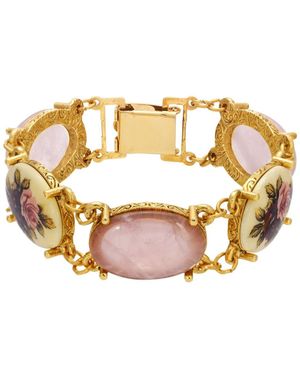 2028 Gold-tone Rose Quartz Manor House Link Bracelet - Pink
