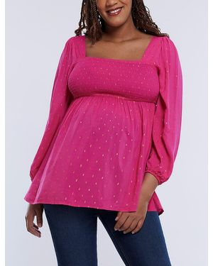 Motherhood Maternity Maternity Smocked Square Neck Long Sleeve Babydoll Top - Pink