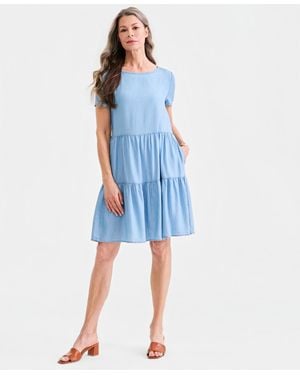 Style & Co. Chambray Tiered Dress - Blue
