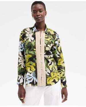 On 34th Leaf-print Crochet-trim Shirt - Multicolor