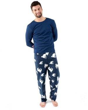 Leveret Men S Cotton Top And Fleece Pants Holiday Pajamas - Blue