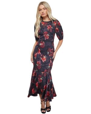 Oasis Stud Trim Puff Sleeve Midi Dress - White