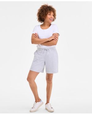 Style & Co. Petite Heathered Knit High-rise Shorts - White