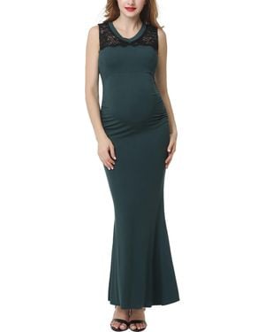 Kimi + Kai Kimi + Kai Maternity V-neck Lace Trim Mermaid Maxi Dress - Green