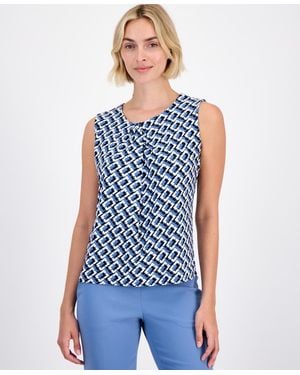 Anne Klein Gathered-neck Sleeveless Top - Blue
