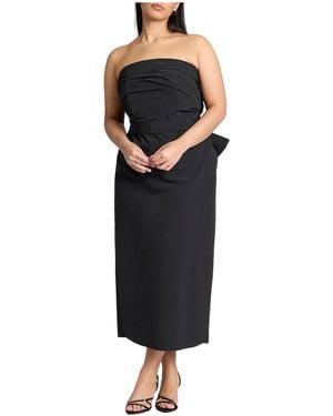 Eloquii Pleated Bodice Bow Detail Dress - Black