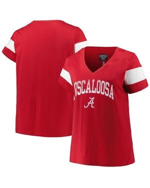 Profile Heather Alabama Tide Plus Size Arched City Sleeve Stripe V-neck T-shirt - Red