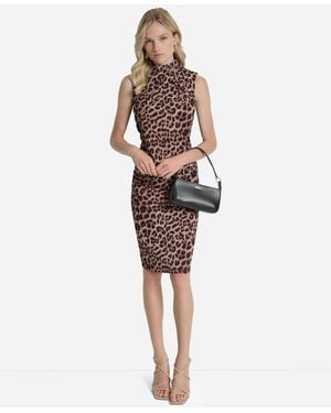 DKNY Sleeveless Mock Neck Sheath Dress - Multicolor