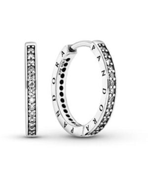 PANDORA Sparkle And Logo Hoop Earrings - White