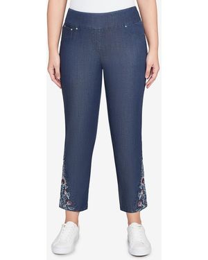Ruby Rd. Petite Stretch Denim Embroidered Ankle Jeans - Blue