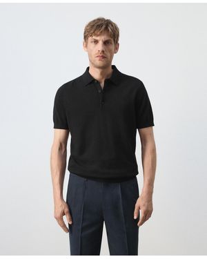 Mango Fine-knit Cotton Polo Shirt - Black