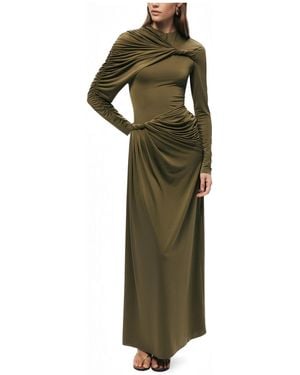 Nocturne Draped Long Sleeve Maxi Dress - Green