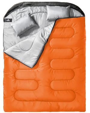 Gnuadz Double Sleeping Bag S Pillow Queen Two Person Camping Hiking Backpacking All Season Cold Warm - Orange