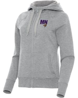 Antigua Minnesota Vikings Victory Full-zip Raglan-sleeve Hoodie - Gray
