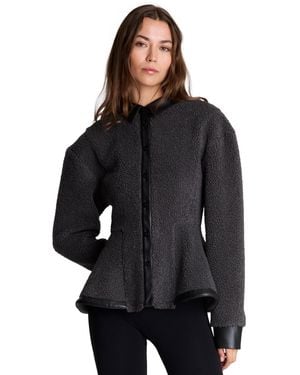 Kenneth Cole Teddy Faux Fur Collared Peplum Long-sleeve Cardigan Sweater - Black