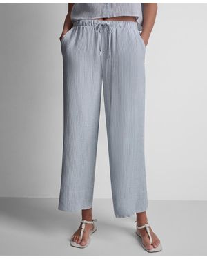 DKNY Petite High Waist Drawcord Pants - Blue