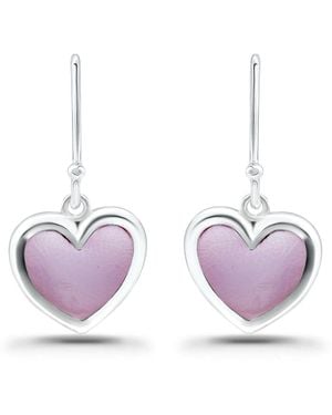 Macy's Pink Shell Inlay Fine Silver-plated Heart Fishhook Drop Earrings - Purple