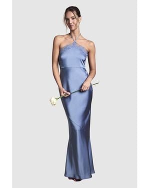 Oasis Halter Satin Maxi Bridesmaid Dress - Blue