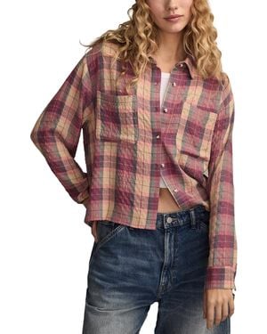 Lucky Brand Cropped Plaid Drapey Long-sleeve Shirt - Red