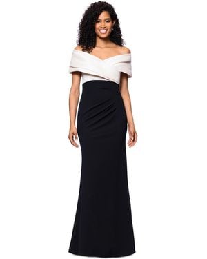 Betsy & Adam Off-the-shoulder Colorblocked Gown - Blue