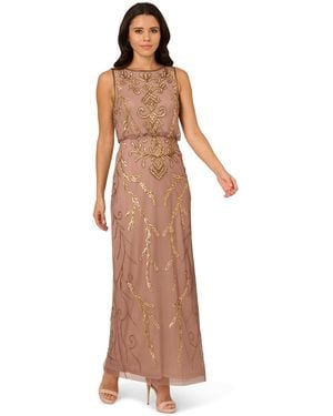 Adrianna Papell Beaded Blouson Sleeveless Long Dress - Multicolor