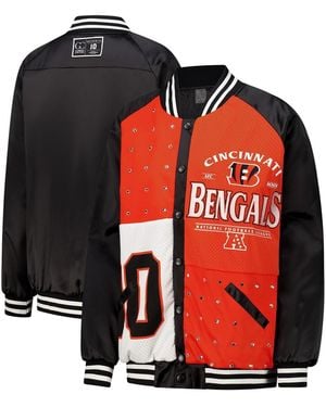 Gameday Couture Black/orange Cincinnati Bengals Oversized Hot Shot Rhinestone Throwback Full-snap Varsity Bomber Jacket - Red