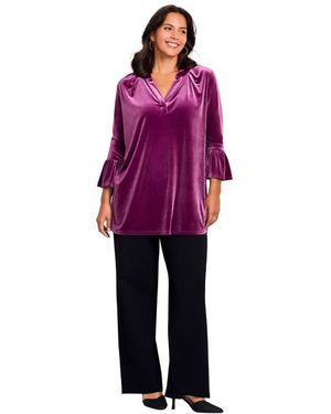 Avenue Plus Size Split Neck Bell Sleeve Top - Purple
