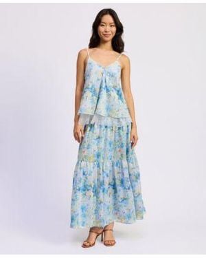 En Saison Vivian V Neck Top Maxi Skirt - Blue