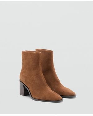 Mango Block Heel Suede Leather Ankle Boots - Brown