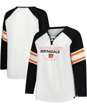 Fanatics White Cincinnati Bengals Plus Size Redzone Lace Up Long Sleeve T-shirt - Black