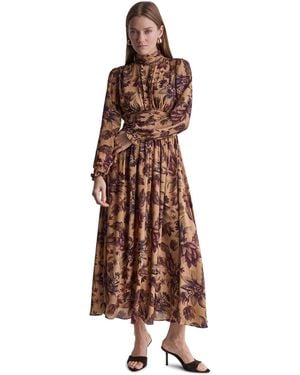 BCBGMAXAZRIA Long Sleeve Floral-print High-neck Maxi Dress - Brown