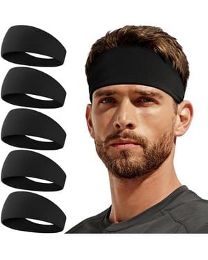 Peneyon 5 Pack Moisture Wicking Sports Headbands Lightweight Non Slip Workout Gear - Black