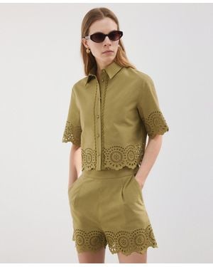 Mango Embroidered Openwork Shorts - Green
