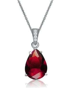 Genevive Jewelry Sterling Silver Colo Cubic Zirconia Pear Shape Solitaire Necklace - Red