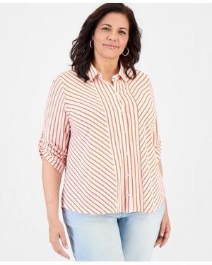Style & Co. Plus Size Striped Knit Roll-tab Shirt - Multicolor