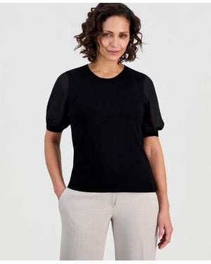 Kasper Chiffon Puffed-sleeve Sweater - Black