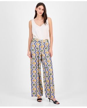 Tahari Printed Wide-leg Pants - White