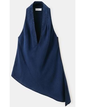 Mango Asymmetrical Denim Halter Neck Top - Blue