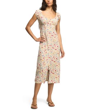Lucky Brand Floral Sweetheart Neck Viscose Midi Dress - Natural