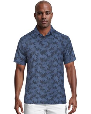 PGA TOUR All-over Geometric Palm Print Short-sleeve Golf Polo Shirt - Blue